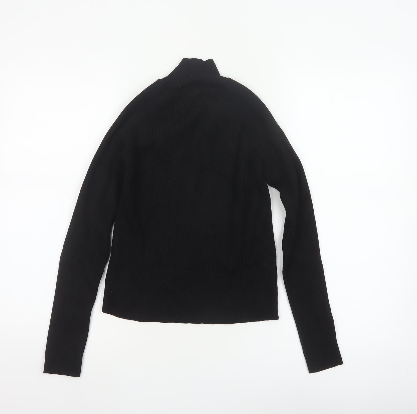 Zara Women Black Size S High Neck Ribbed Knit Gold Button Jumper