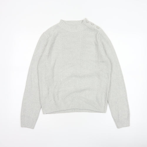 Honor Millburn Women Grey S Cable Knit Button Shoulder Pullover Jumper