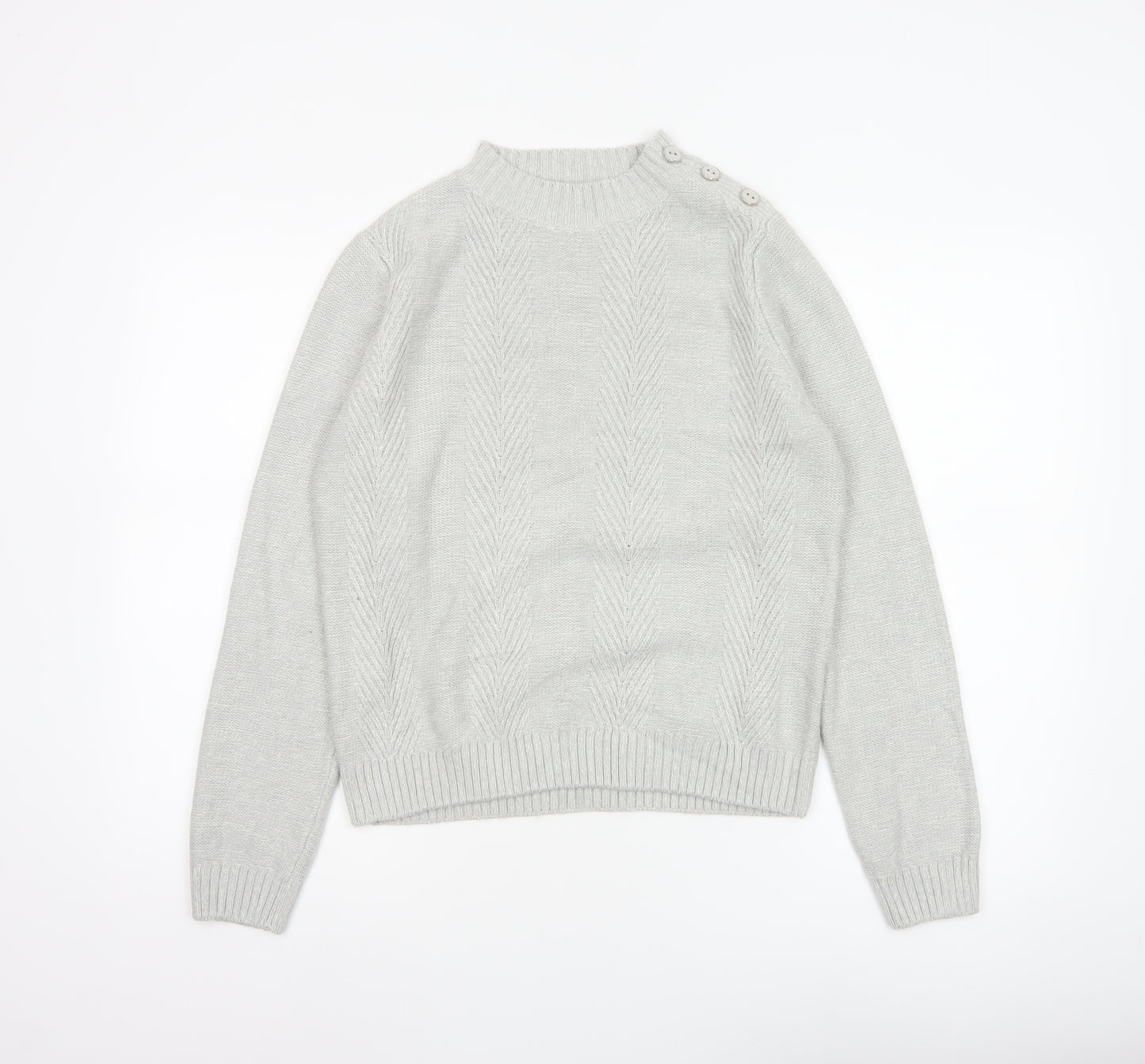 Honor Millburn Women Grey S Cable Knit Button Shoulder Pullover Jumper