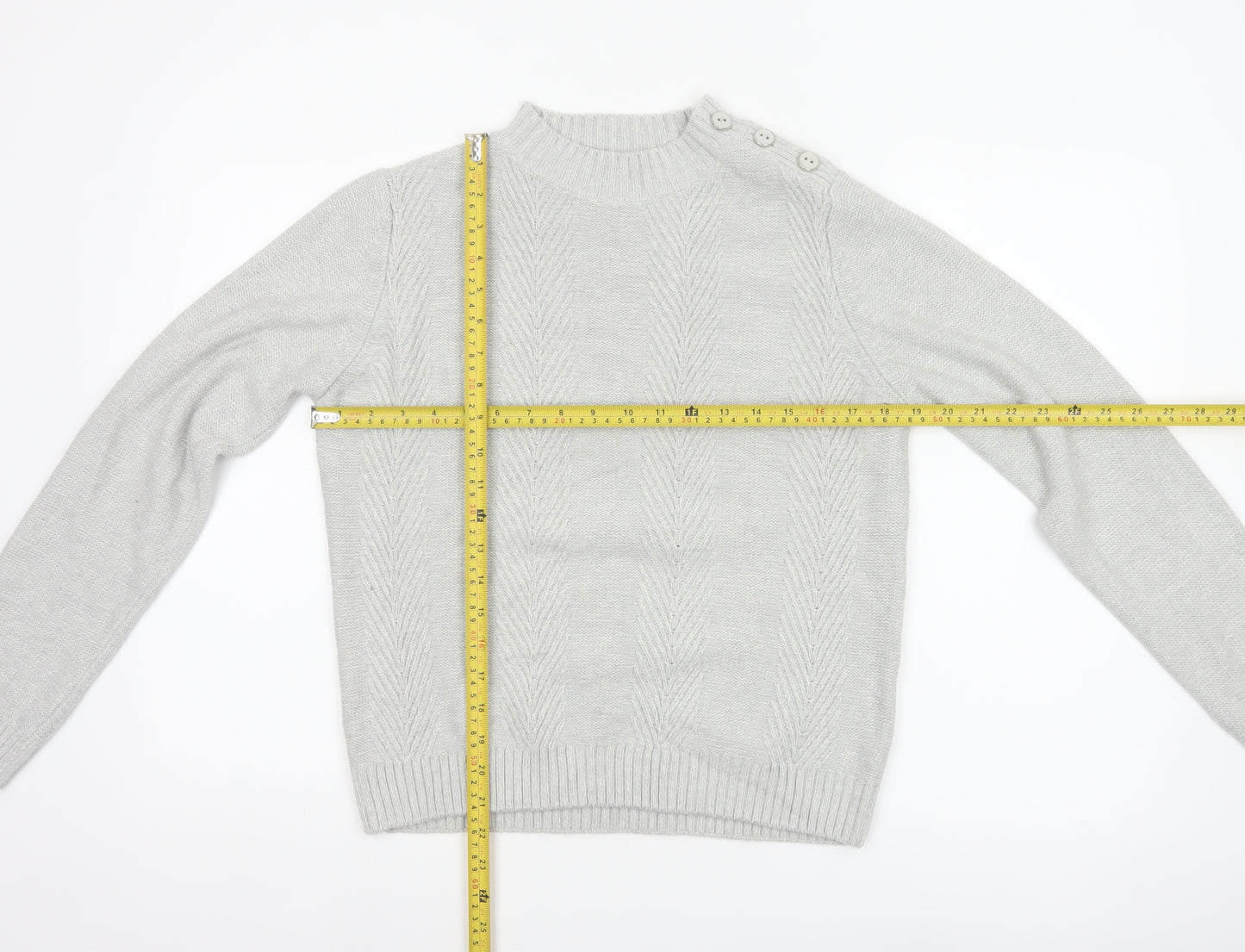 Honor Millburn Women Grey S Cable Knit Button Shoulder Pullover Jumper