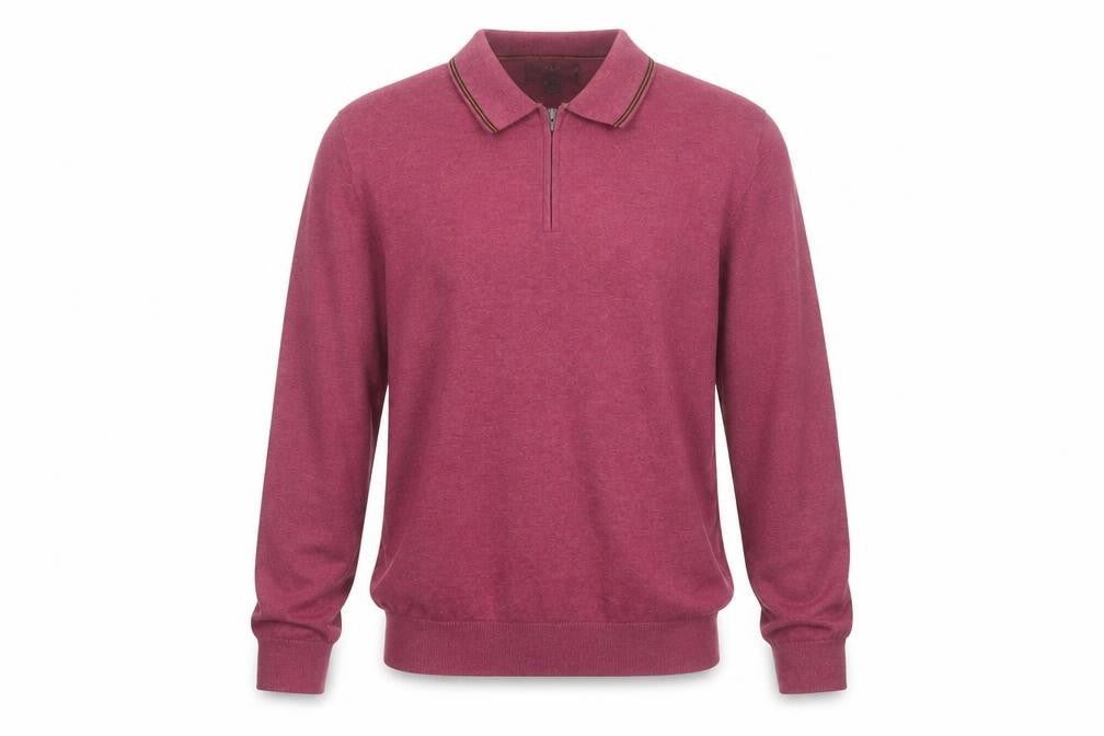 Marks and Spencer Men’s Pink L Cotton Rich 1/4 Zip Collared Jumper