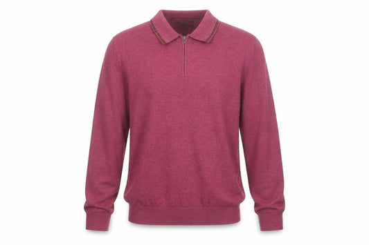 Marks and Spencer Men’s Pink L Cotton Rich 1/4 Zip Collared Jumper