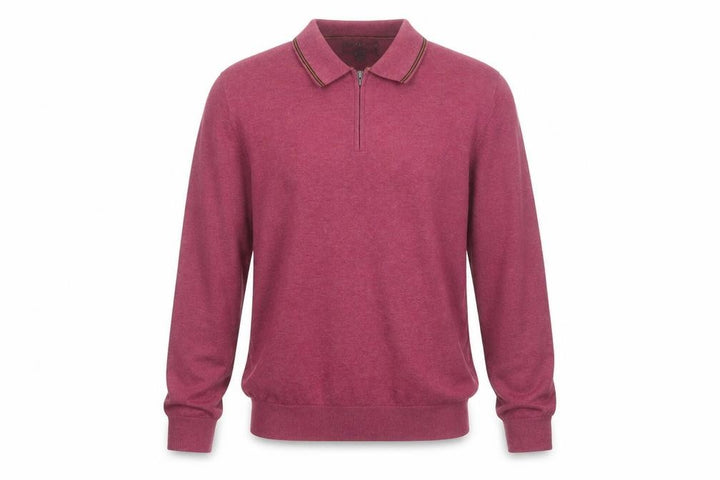 Marks and Spencer Men’s Pink L Cotton Rich 1/4 Zip Collared Jumper