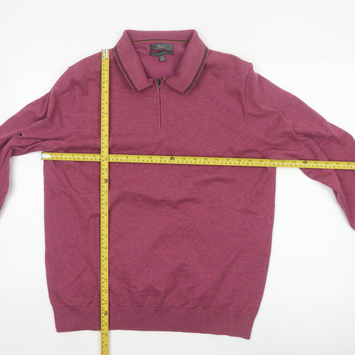 Marks and Spencer Men’s Pink L Cotton Rich 1/4 Zip Collared Jumper