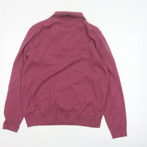 Marks and Spencer Men’s Pink L Cotton Rich 1/4 Zip Collared Jumper