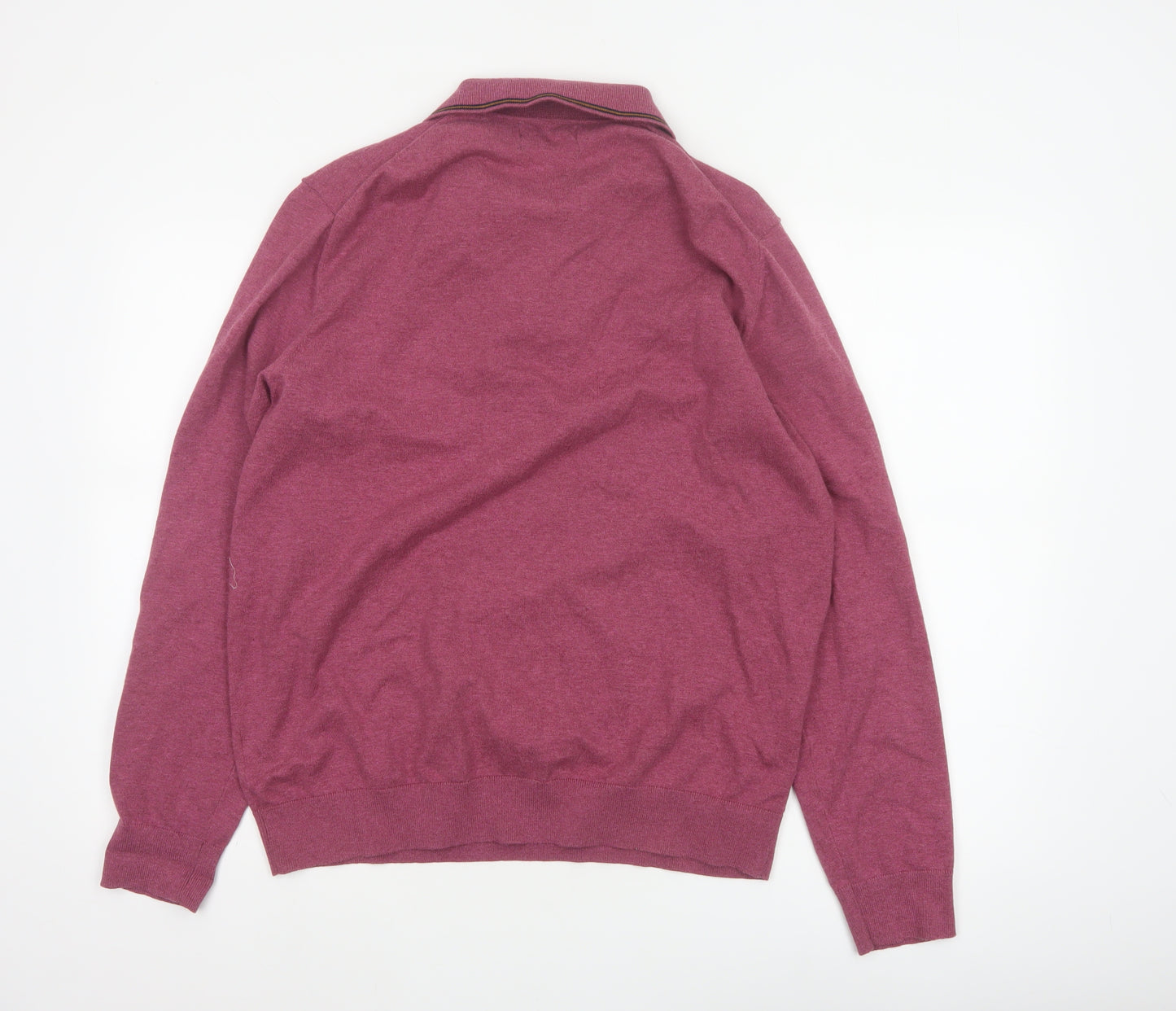 Marks and Spencer Men’s Pink L Cotton Rich 1/4 Zip Collared Jumper
