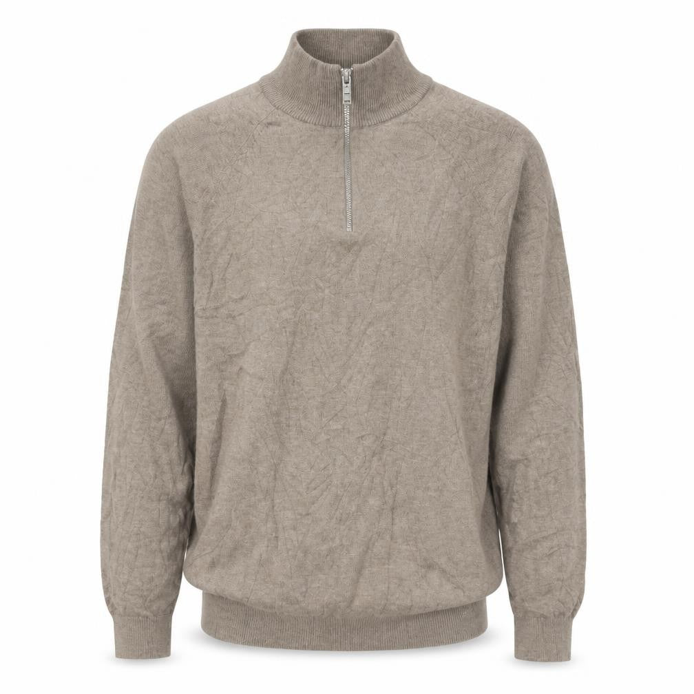 Marks and Spencer Men's Beige S Cable Knit 1/2 Zip High Neck Jumper