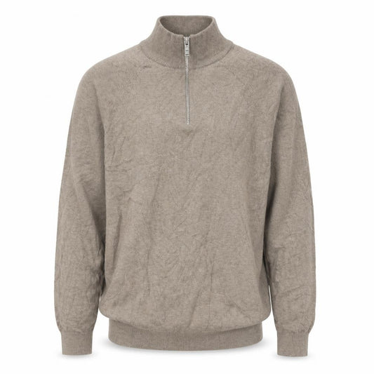 Marks and Spencer Men's Beige S Cable Knit 1/2 Zip High Neck Jumper