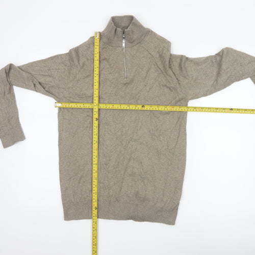 Marks and Spencer Men's Beige S Cable Knit 1/2 Zip High Neck Jumper