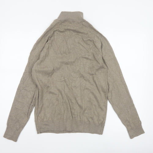 Marks and Spencer Men's Beige S Cable Knit 1/2 Zip High Neck Jumper