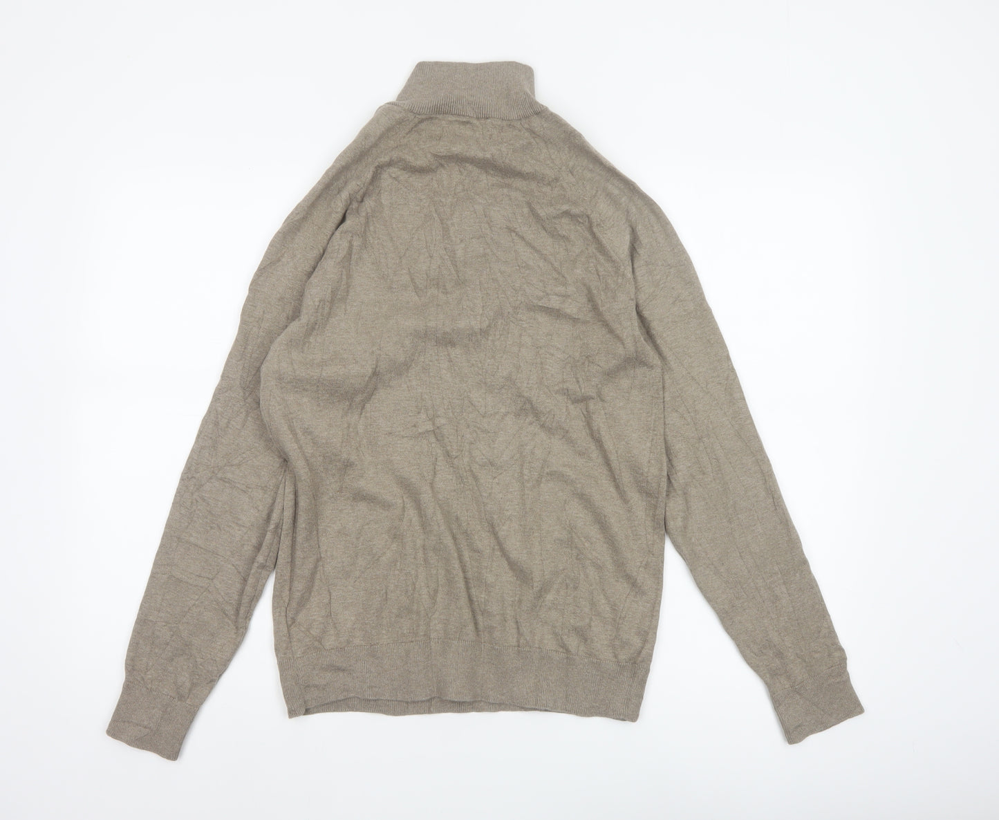 Marks and Spencer Men's Beige S Cable Knit 1/2 Zip High Neck Jumper