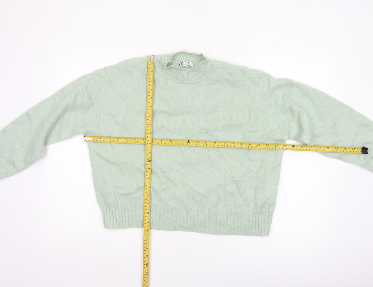 Close-up detail of Jaeger Women’s Green M Mock Neck Raglan Knit jumper