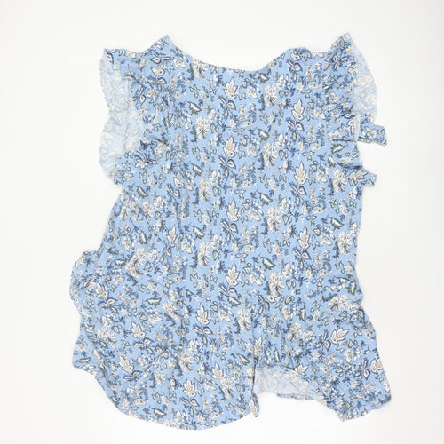In The Style Women Blue Floral UK 24 Wrap Peplum Flutter Sleeve Blouse