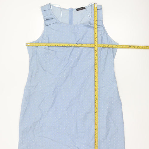 Savida Women Blue Polka Dot Ruffle Sheath Knee Dress UK 18 Cotton