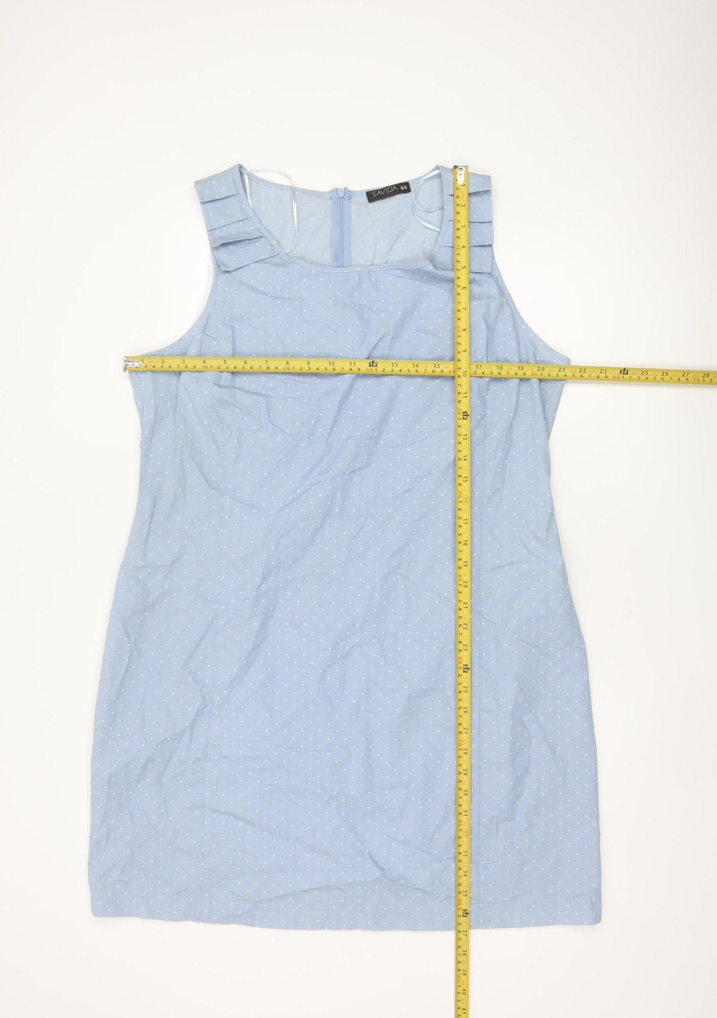 Savida Women Blue Polka Dot Ruffle Sheath Knee Dress UK 18 Cotton
