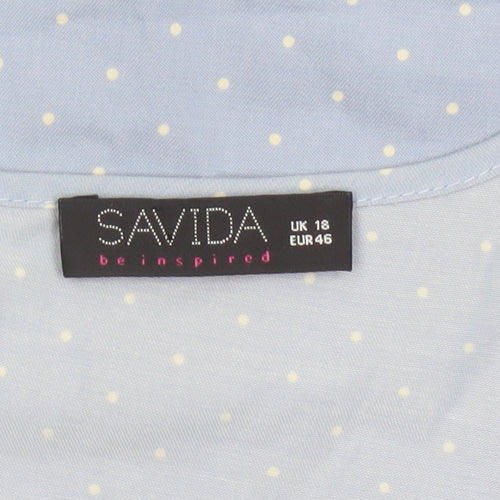 Savida Women Blue Polka Dot Ruffle Sheath Knee Dress UK 18 Cotton