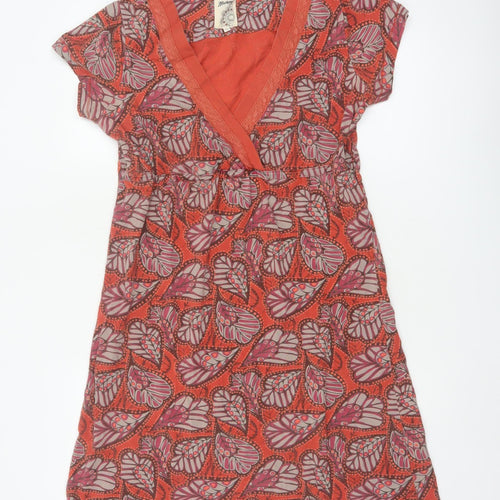 Mantary Women’s Orange Floral A-Line Knee Length Dress UK 12