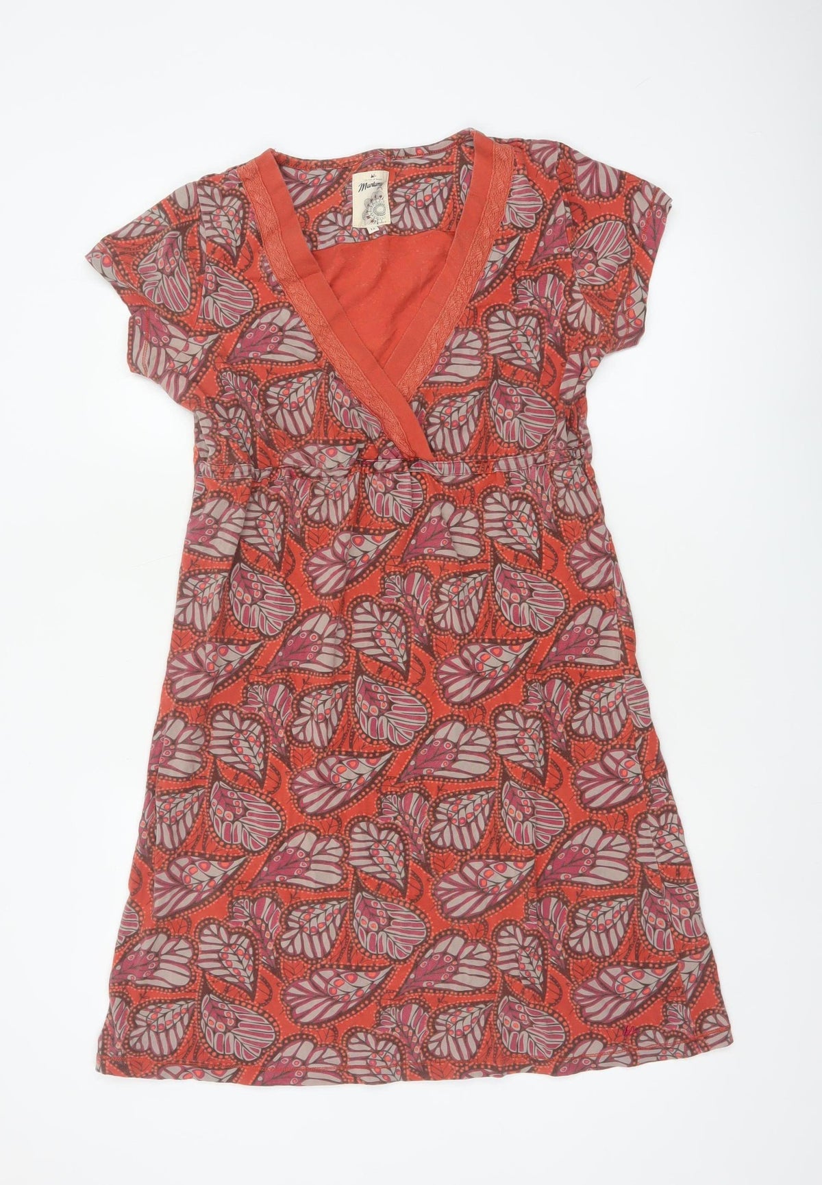 Mantary Women’s Orange Floral A-Line Knee Length Dress UK 12