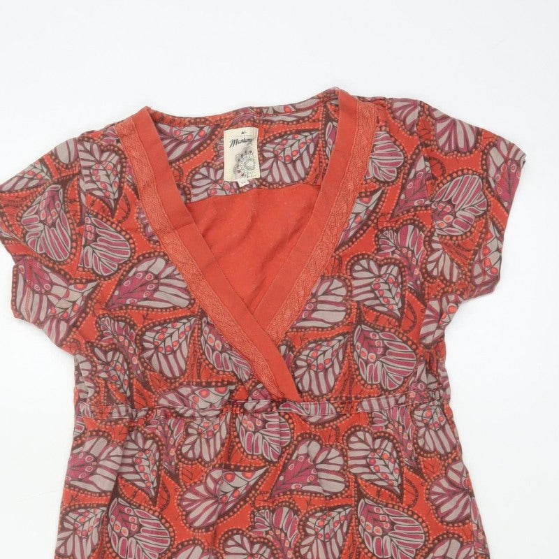 Mantary Women’s Orange Floral A-Line Knee Length Dress UK 12