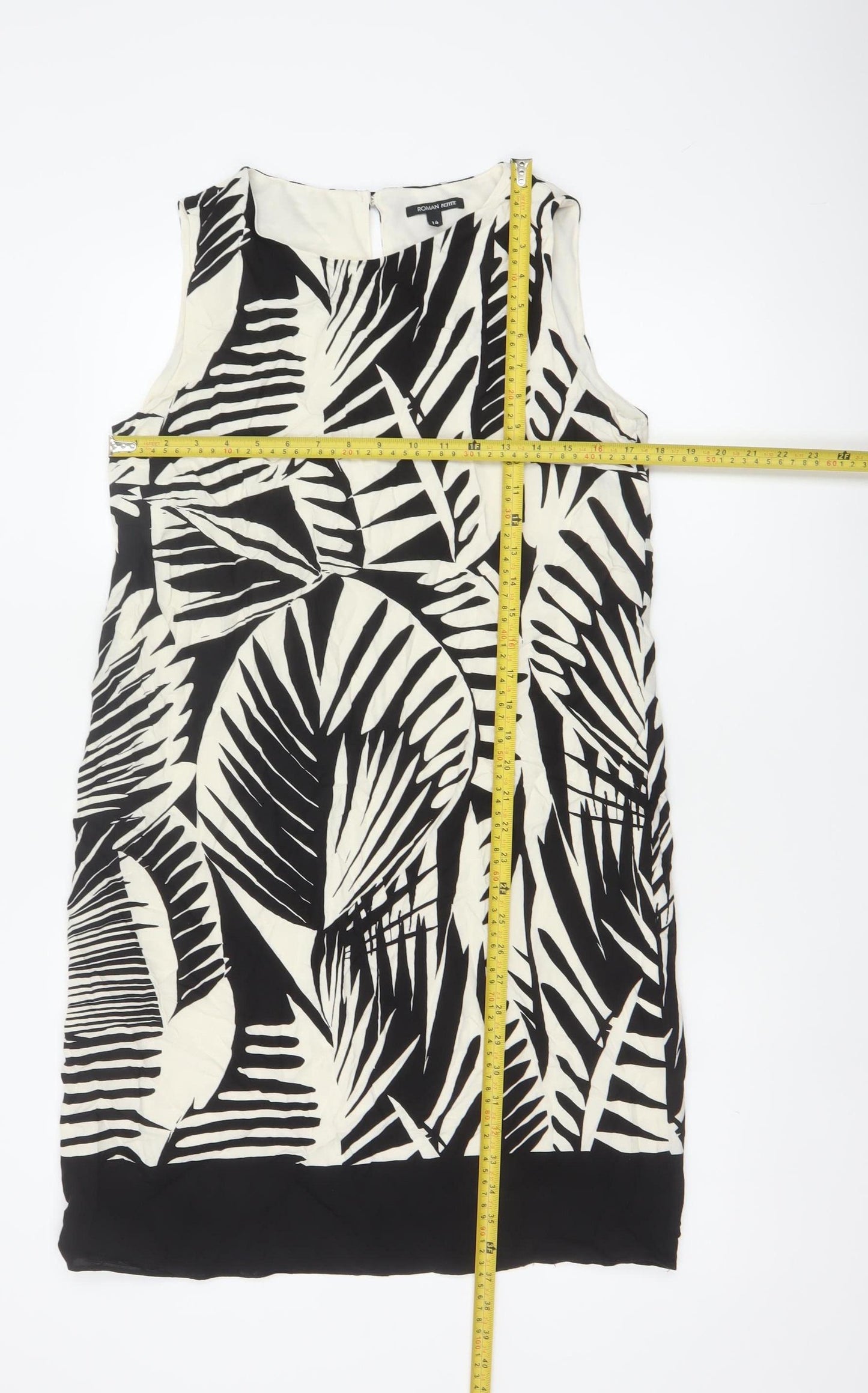 Roman Petite Women Black Ivory UK 14 Shift Knee Length Tropical Dress
