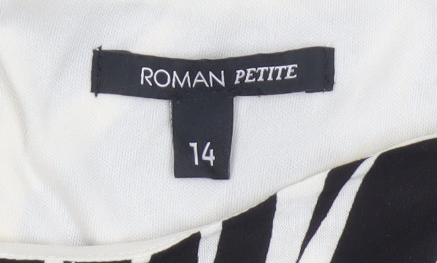 Roman Petite Women Black Ivory UK 14 Shift Knee Length Tropical Dress