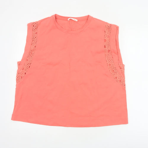 Marks and Spencer Women Orange UK 18 Cotton Crochet Cap Sleeve Top