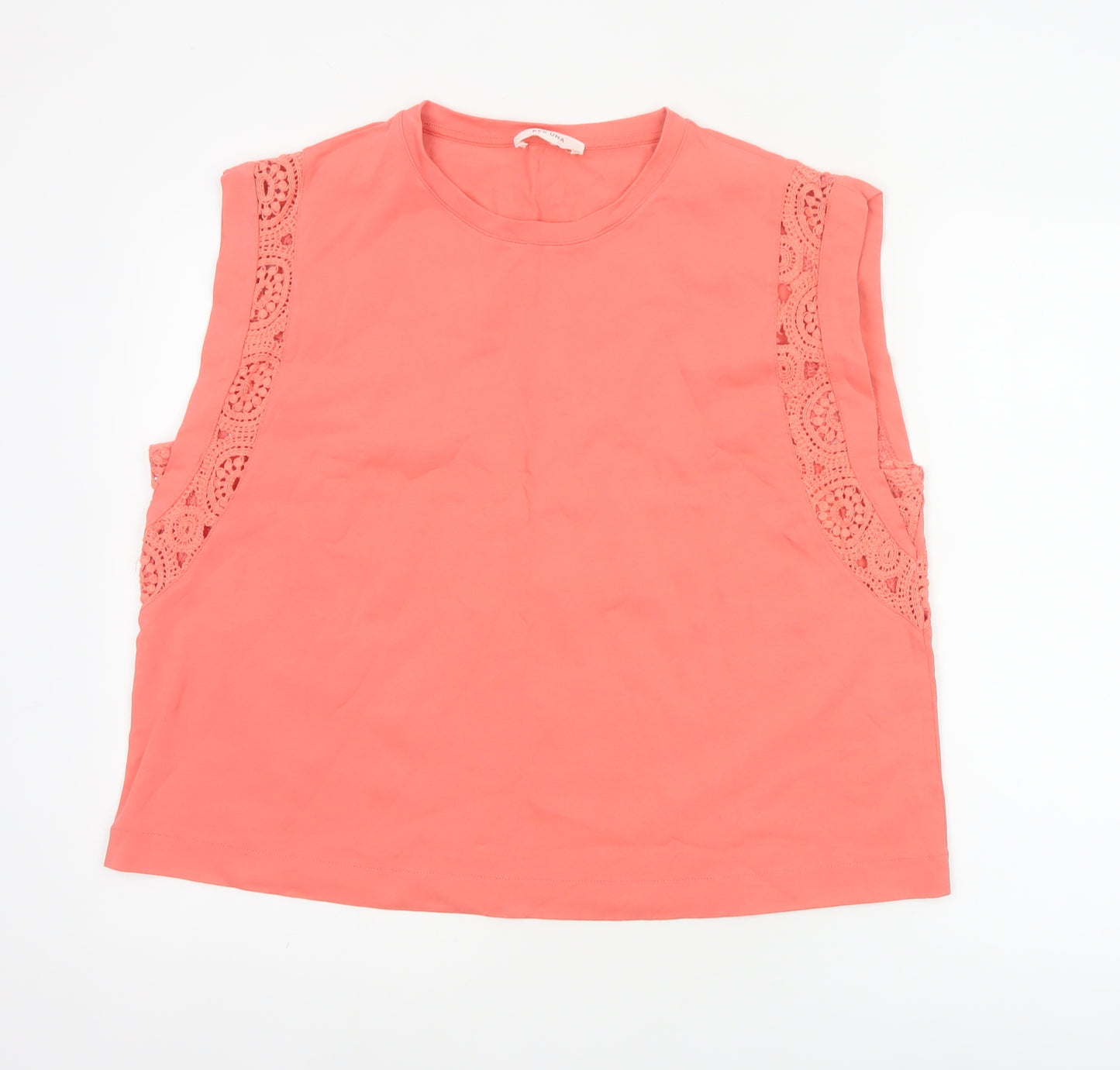 Marks and Spencer Women Orange UK 18 Cotton Crochet Cap Sleeve Top