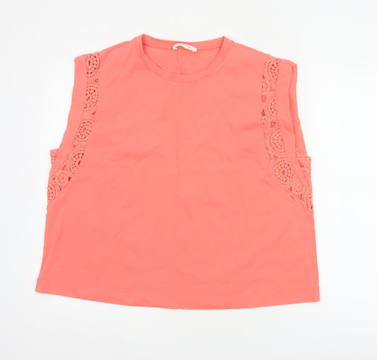 Marks and Spencer Women Orange UK 18 Cotton Crochet Cap Sleeve Top