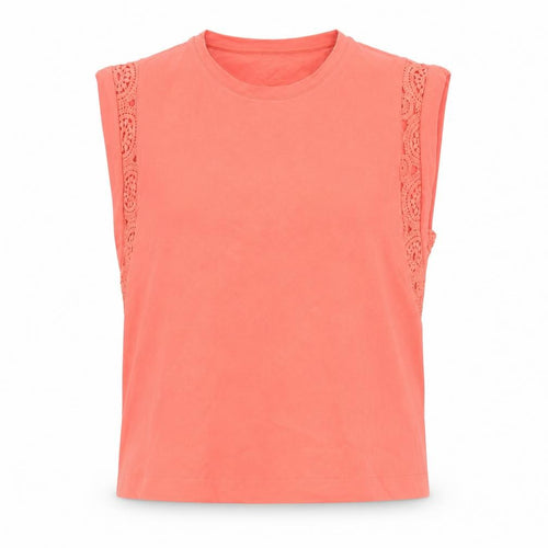 Marks and Spencer Women Orange UK 18 Cotton Crochet Cap Sleeve Top