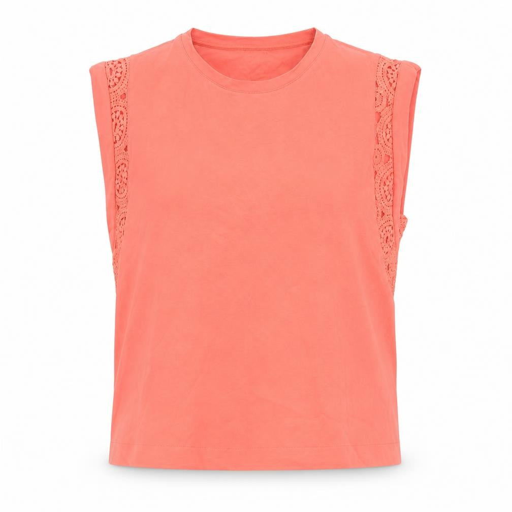 Marks and Spencer Women Orange UK 18 Cotton Crochet Cap Sleeve Top