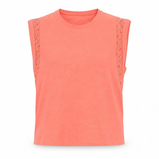 Marks and Spencer Women Orange UK 18 Cotton Crochet Cap Sleeve Top