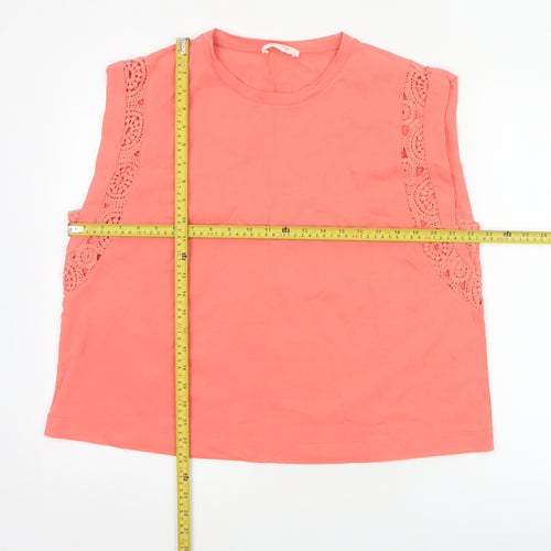 Marks and Spencer Women Orange UK 18 Cotton Crochet Cap Sleeve Top