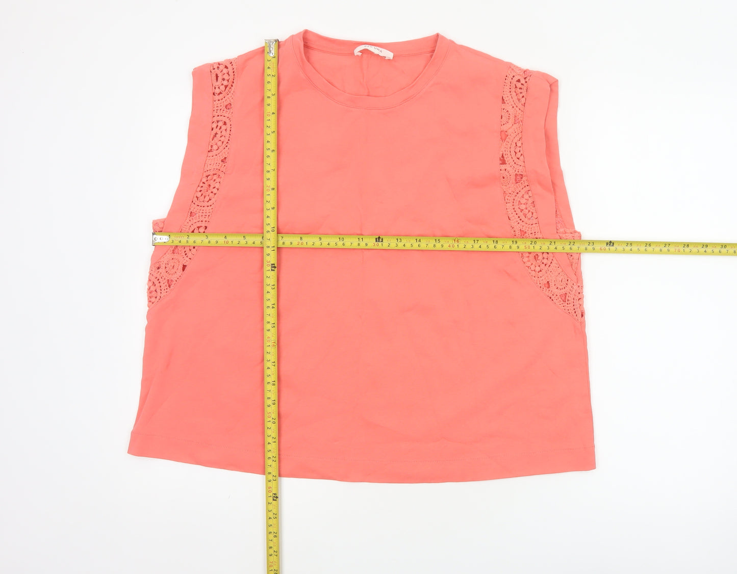 Marks and Spencer Women Orange UK 18 Cotton Crochet Cap Sleeve Top