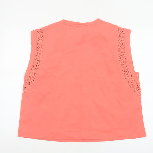 Marks and Spencer Women Orange UK 18 Cotton Crochet Cap Sleeve Top
