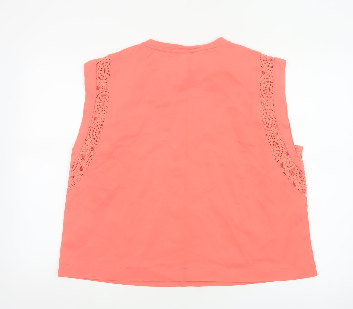 Marks and Spencer Women Orange UK 18 Cotton Crochet Cap Sleeve Top