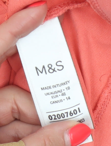 Marks and Spencer Women Orange UK 18 Cotton Crochet Cap Sleeve Top