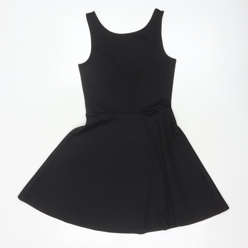 H&M Women Black UK 8 Skater Dress Scoop Neck Stretch Knee Length