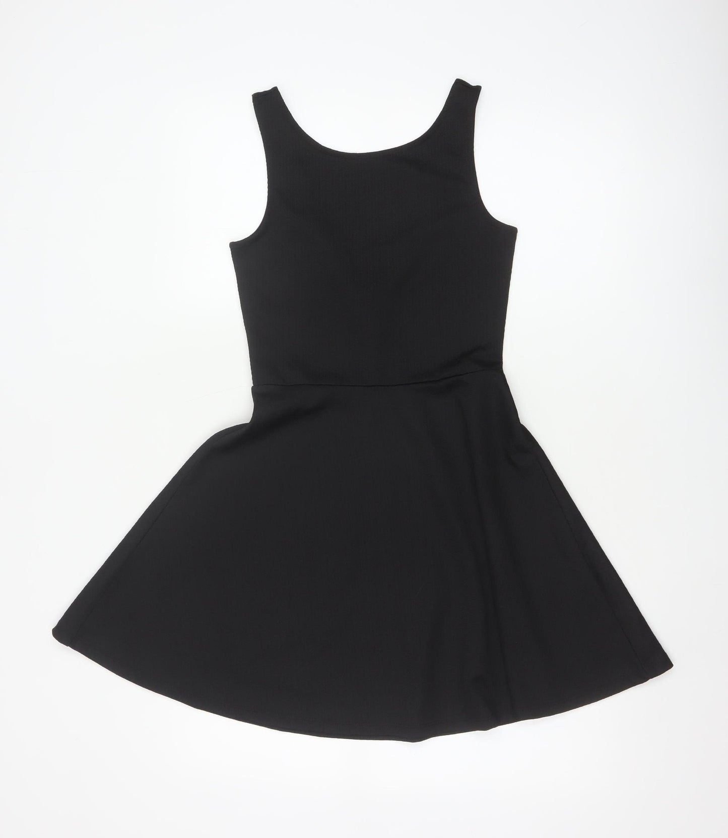 H&M Women Black UK 8 Skater Dress Scoop Neck Stretch Knee Length