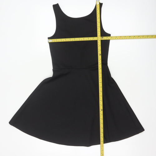 H&M Women Black UK 8 Skater Dress Scoop Neck Stretch Knee Length
