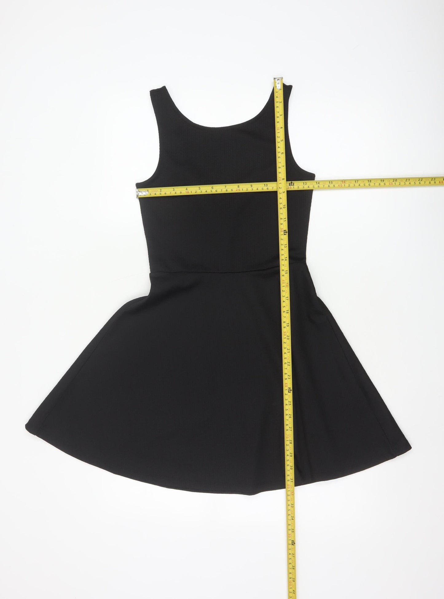 H&M Women Black UK 8 Skater Dress Scoop Neck Stretch Knee Length