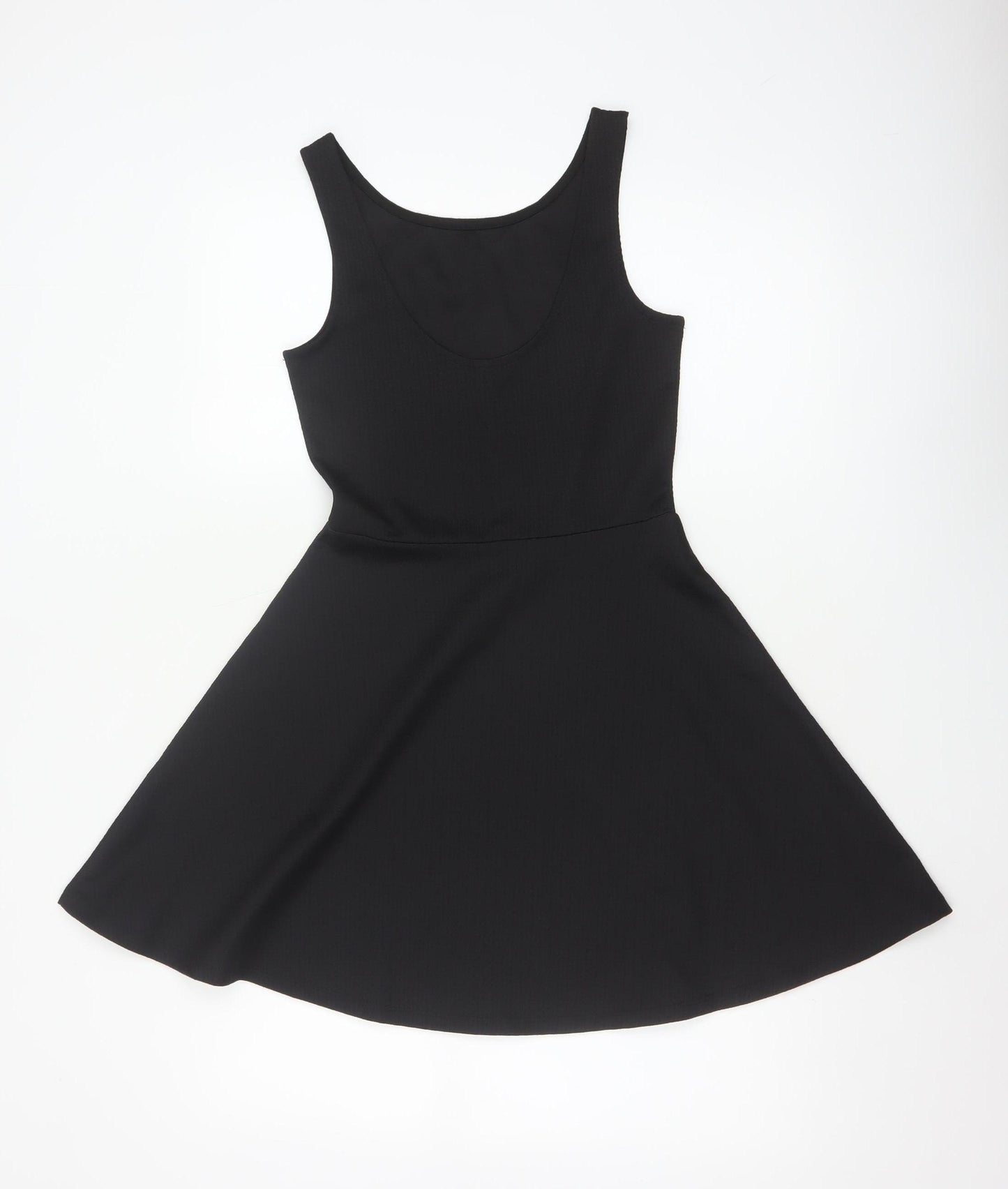 H&M Women Black UK 8 Skater Dress Scoop Neck Stretch Knee Length