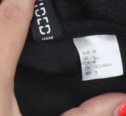 H&M Women Black UK 8 Skater Dress Scoop Neck Stretch Knee Length