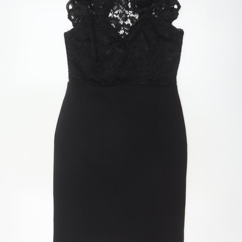Lipsy Women Black UK 10 Lace Pencil Knee Length Party Dress