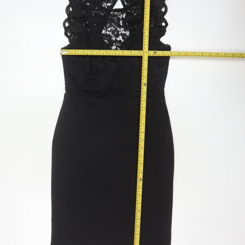 Lipsy Women Black UK 10 Lace Pencil Knee Length Party Dress