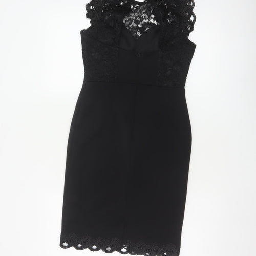 Lipsy Women Black UK 10 Lace Pencil Knee Length Party Dress