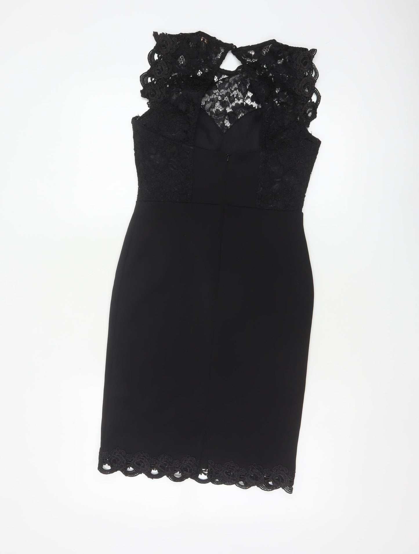 Lipsy Women Black UK 10 Lace Pencil Knee Length Party Dress