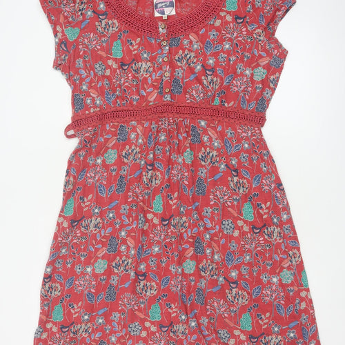 Montaray Women Red Floral Cotton A-Line Knee Dress Size 18
