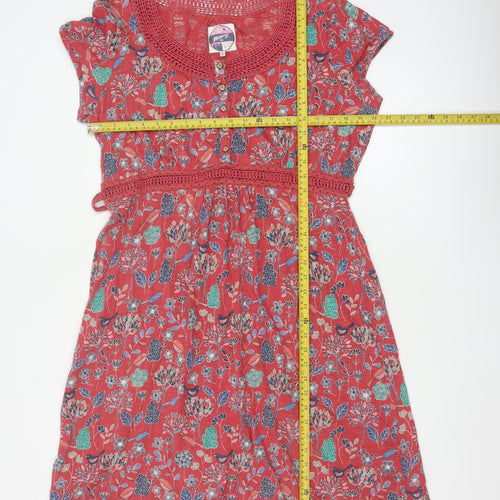 Montaray Women Red Floral Cotton A-Line Knee Dress Size 18