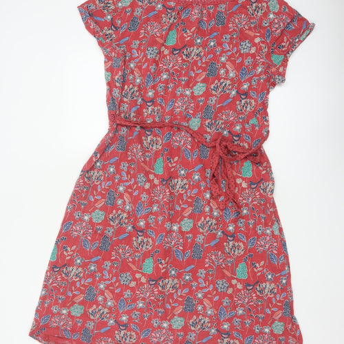 Montaray Women Red Floral Cotton A-Line Knee Dress Size 18