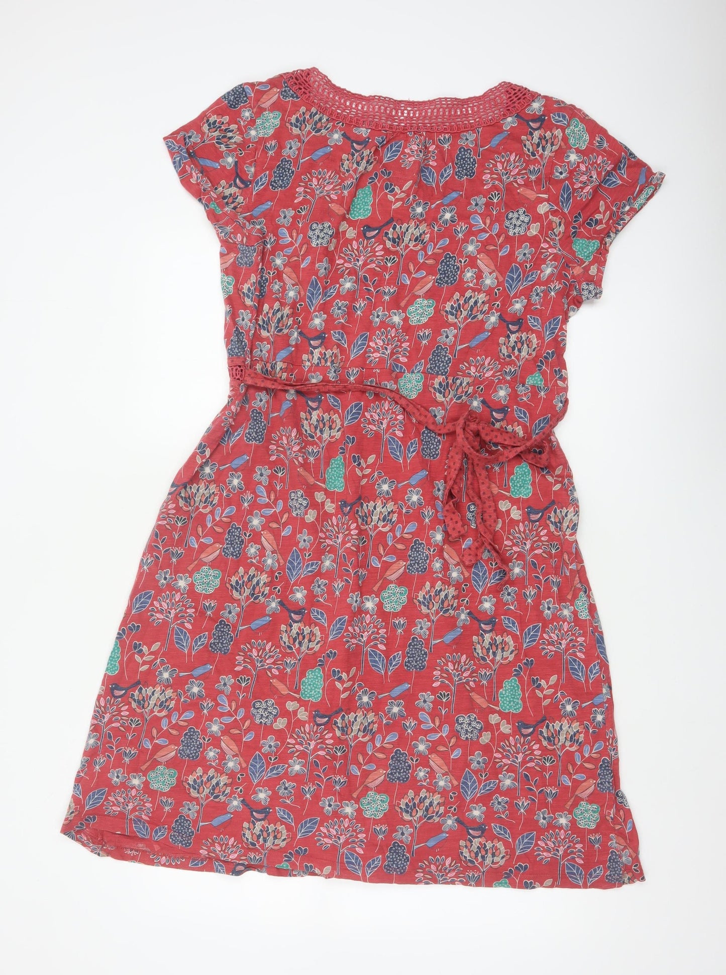 Montaray Women Red Floral Cotton A-Line Knee Dress Size 18